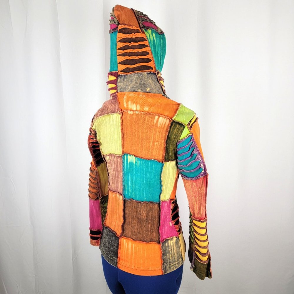 Colorful Patchwork Distressed Zip Up Long Sleeve … - image 8